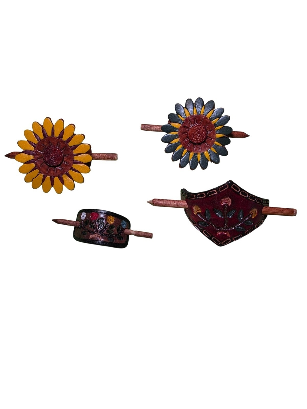 Handpainted Leather Hair Barrettes